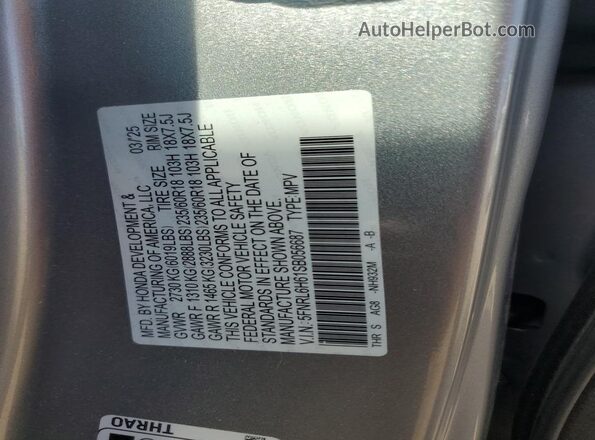 5FNRL6H61SB056687 2025 HONDA ODYSSEY Silver Вид наклейки з VIN-кодом