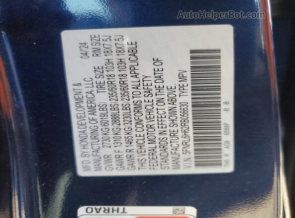 5FNRL6H62RB056630 2024 HONDA ODYSSEY Blue 