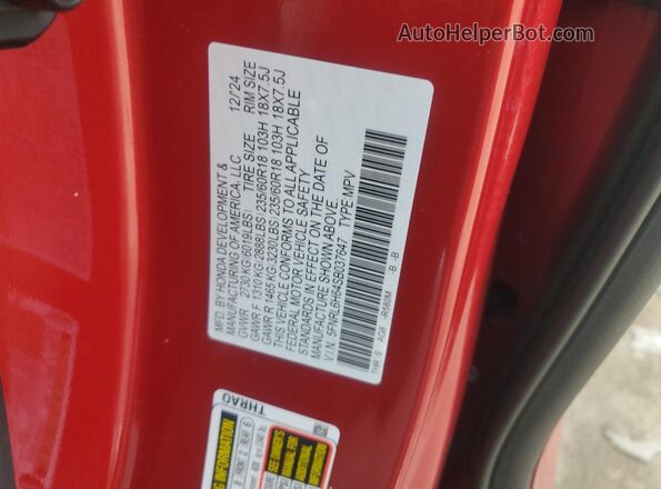 5FNRL6H64SB037647 2025 HONDA ODYSSEY Red Вид наклейки з VIN-кодом