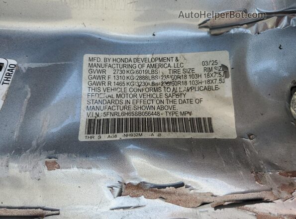 5FNRL6H65SB056448 2025 HONDA ODYSSEY Серебряный 