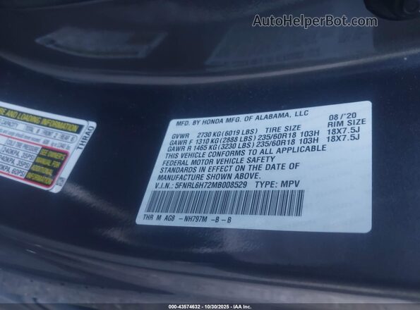 5FNRL6H72MB008529 2021 HONDA ODYSSEY Gray Widok komory silnika