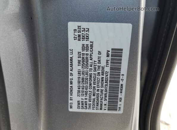 5FNRL6H73LB037472 2020 HONDA ODYSSEY Silver VIN კოდის სტიკერის ხედი