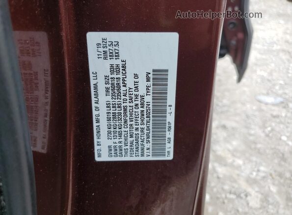 5FNRL6H7XLB025741 2020 HONDA ODYSSEY Burgundy სალონის 360-გრადუსიანი ხედი