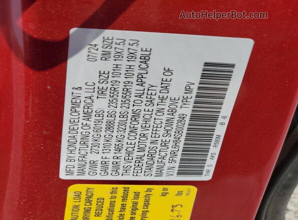 5FNRL6H84SB002849 2025 HONDA ODYSSEY Burgundy VIN կոդի պիտակի տեսք
