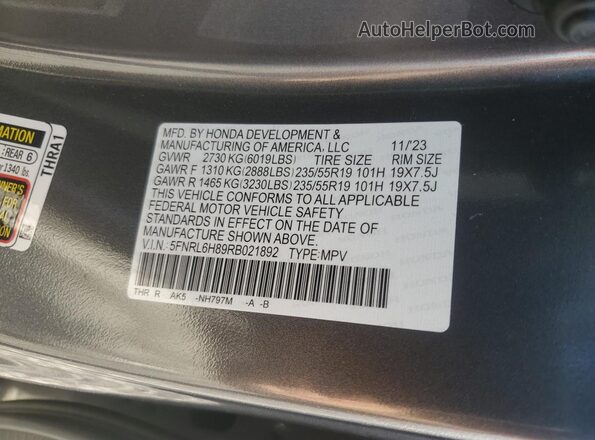 5FNRL6H89RB021892 2024 HONDA ODYSSEY Gray 
