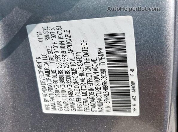 5FNRL6H89RB030298 2024 HONDA ODYSSEY Silver VIN sticker view