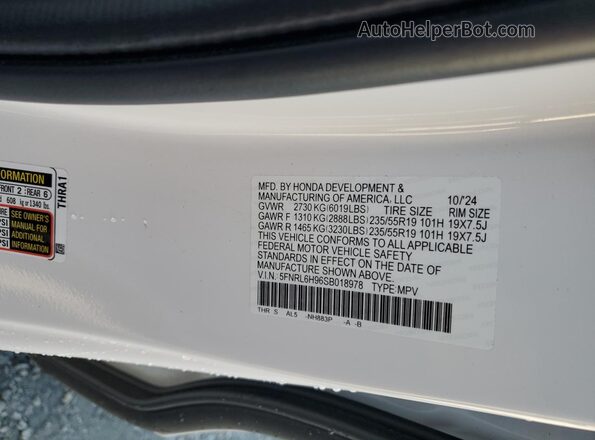 5FNRL6H96SB018978 2025 HONDA ODYSSEY Белый 