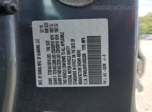 5FNRL6H97LB035306 2020 HONDA ODYSSEY Gray Vista de la etiqueta del VIN