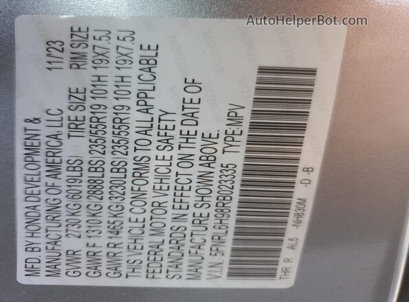5FNRL6H98RB023335 2024 HONDA ODYSSEY Silver 