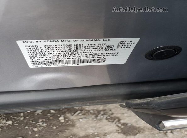 5FNYF6H92LB010073 2020 HONDA PILOT Серебряный Вид наклейки с VIN-кодом