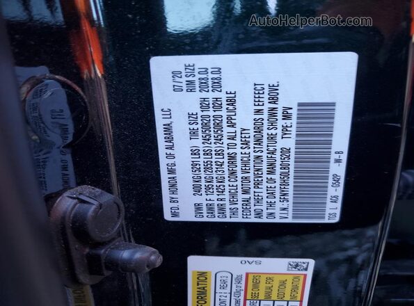 5FNYF8H50LB015202 2020 HONDA PASSPORT Green Vista de la etiqueta del VIN