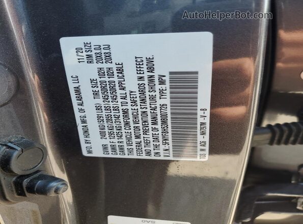 5FNYF8H53MB007726 2021 HONDA PASSPORT Gray Widok naklejki z numerem VIN