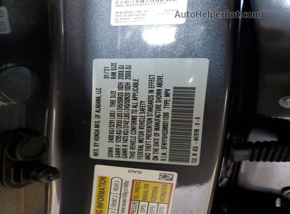 5FNYF8H53MB011288 2021 HONDA PASSPORT Серый Вид наклейки с VIN-кодом