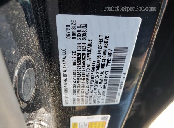 5FNYF8H59LB014274 2020 HONDA PASSPORT Black VIN կոդի պիտակի տեսք