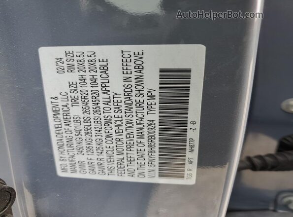 5FNYF8H85RB009284 2024 HONDA PASSPORT Blue Вид наклейки з VIN-кодом