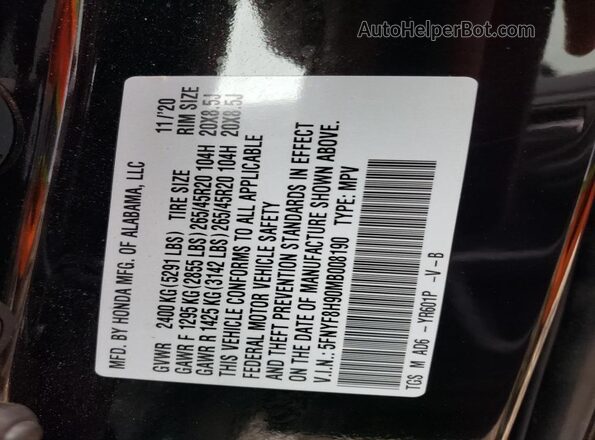 5FNYF8H90MB008190 2021 HONDA PASSPORT Black Vista del compartimento del motor