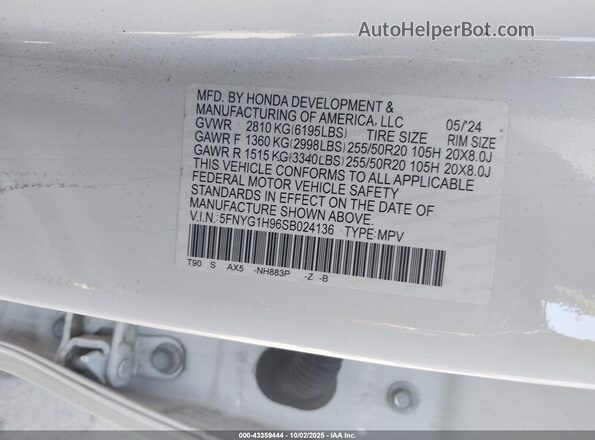 5FNYG1H96SB024136 2025 HONDA PILOT White 