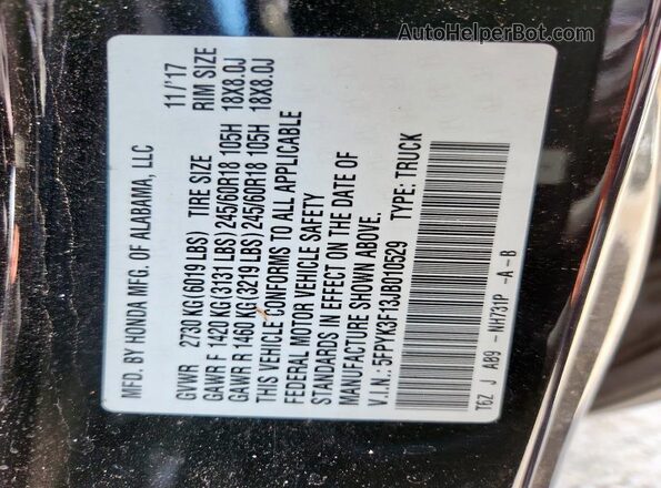 5FPYK3F13JB010529 2018 HONDA RIDGELINE Black 