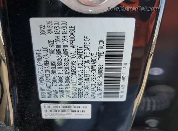 5FPYK3F13NB019981 2022 HONDA RIDGELINE Black Շարժիչի բաժամունքի տեսք