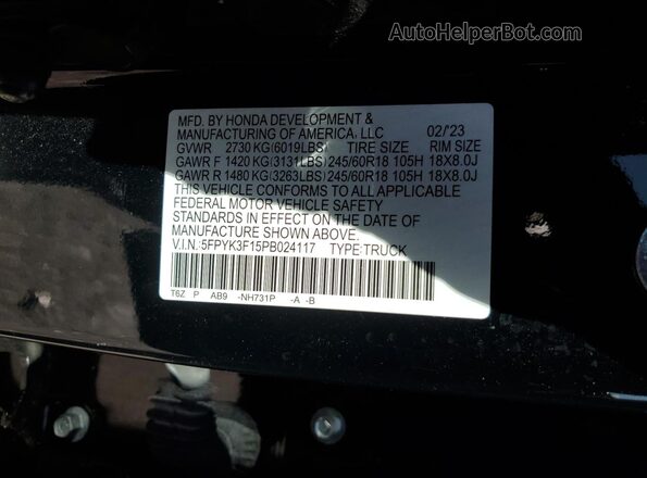 5FPYK3F15PB024117 2023 HONDA RIDGELINE Black ძრავის განყოფილების ხედი