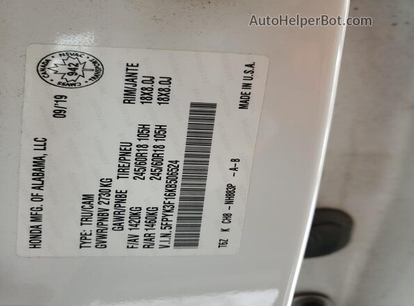 5FPYK3F16KB506524 2019 HONDA RIDGELINE White Vista del compartimento del motor