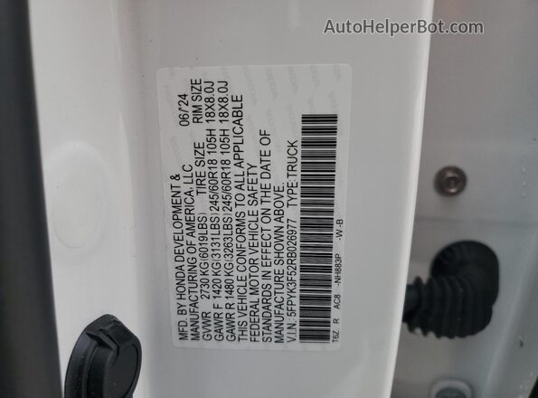 5FPYK3F52RB026977 2024 HONDA RIDGELINE White Widok naklejki z numerem VIN