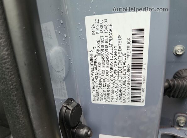 5FPYK3F69RB016438 2024 HONDA RIDGELINE Blue Vista de la etiqueta del VIN