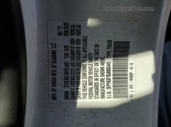 5FPYK3F70JB003445 2018 HONDA RIDGELINE White VIN կոդի պիտակի տեսք