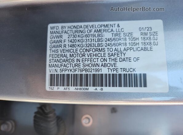 5FPYK3F76PB021991 2023 HONDA RIDGELINE Silver Вид підкапотного простору