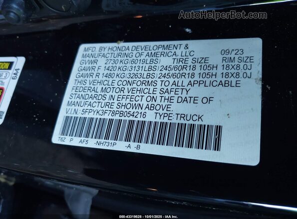 5FPYK3F78PB054216 2023 HONDA RIDGELINE Black ძრავის განყოფილების ხედი