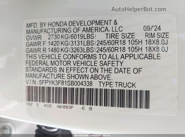 5FPYK3F81SB004338 2025 HONDA RIDGELINE Black Vista del compartimento del motor
