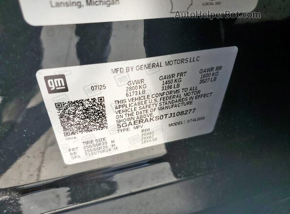 5GAERAKS0TJ108277 2026 BUICK ENCLAVE Черный Вид наклейки с VIN-кодом