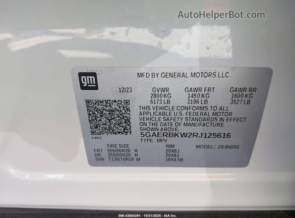 5GAERBKW2RJ125616 2024 BUICK ENCLAVE White Շարժիչի բաժամունքի տեսք