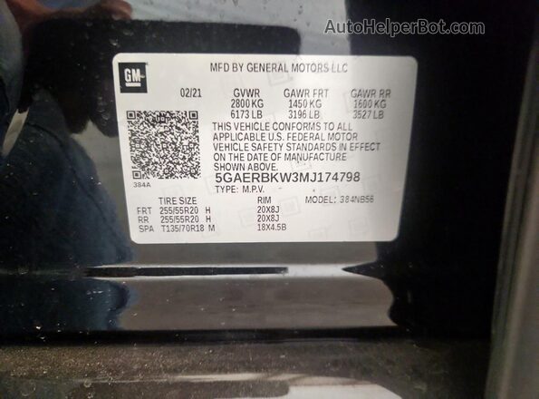 5GAERBKW3MJ174798 2021 BUICK ENCLAVE Black VIN կոդի պիտակի տեսք