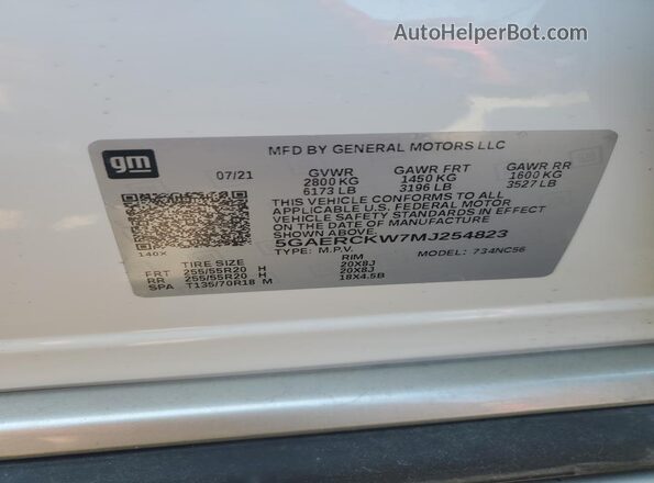 5GAERCKW7MJ254823 2021 BUICK ENCLAVE White Սալոնի 360 աստիճան տեսք