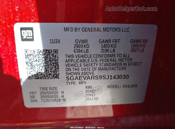 5GAEVARS9SJ143030 2025 BUICK ENCLAVE Red Engine compartment view