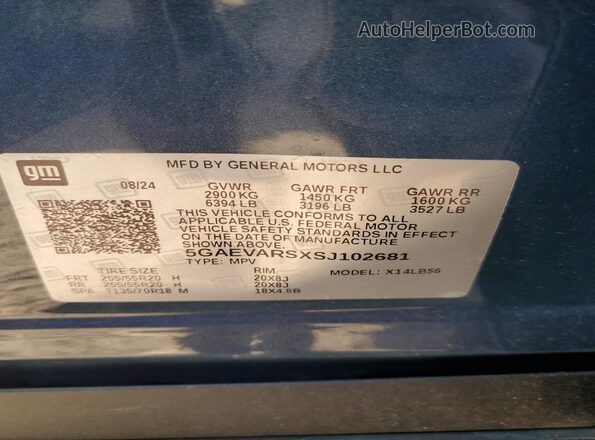 5GAEVARSXSJ102681 2025 BUICK ENCLAVE Blue Vista de la etiqueta del VIN