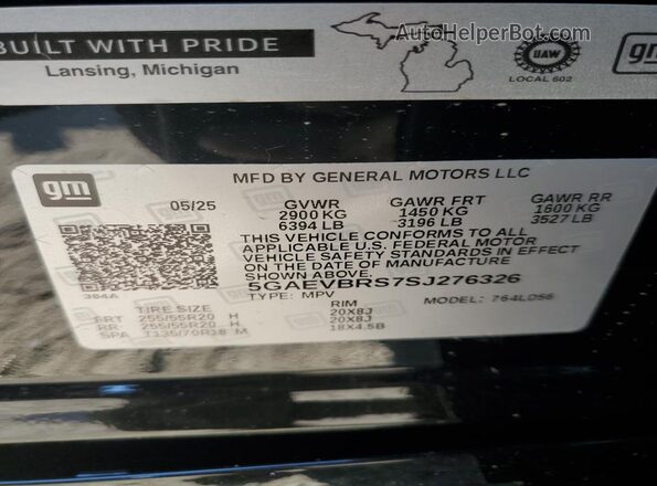 5GAEVBRS7SJ276326 2025 BUICK ENCLAVE Black Панорамний вид салону 360°