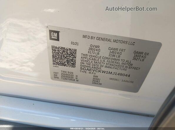 5GAEVCKW1MJ149044 2021 BUICK ENCLAVE White 