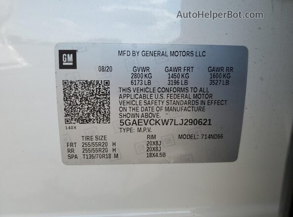 5GAEVCKW7LJ290621 2020 BUICK ENCLAVE White VIN sticker view