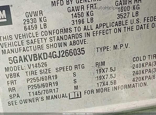 5GAKVBKD4GJ266035 2016 BUICK ENCLAVE Серебряный Вид подкапотного пространства