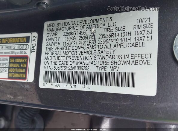5J6RT6H95NL006252 2022 HONDA CR-V Серый Вид подкапотного пространства