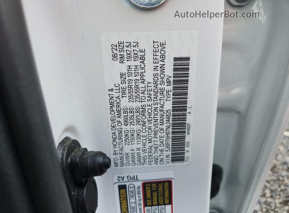5J6RT6H97NL044825 2022 HONDA CR-V Белый Вид наклейки с VIN-кодом
