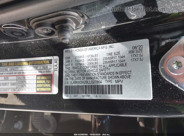 5J6RW2H29LL027864 2020 HONDA CR-V Black Widok komory silnika