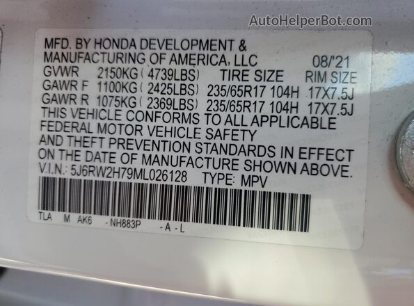 5J6RW2H79ML026128 2021 HONDA CR-V White 