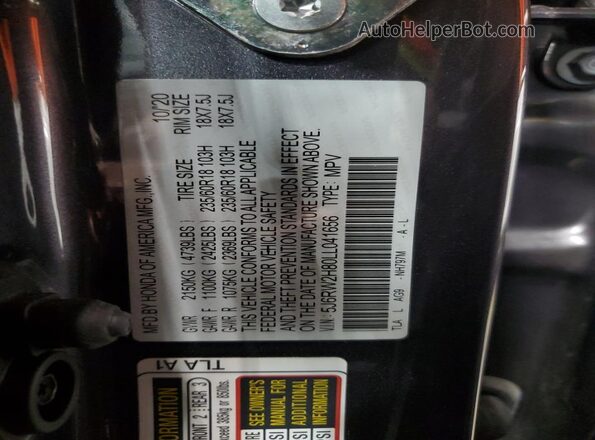 5J6RW2H80LL041656 2020 HONDA CR-V Gray 