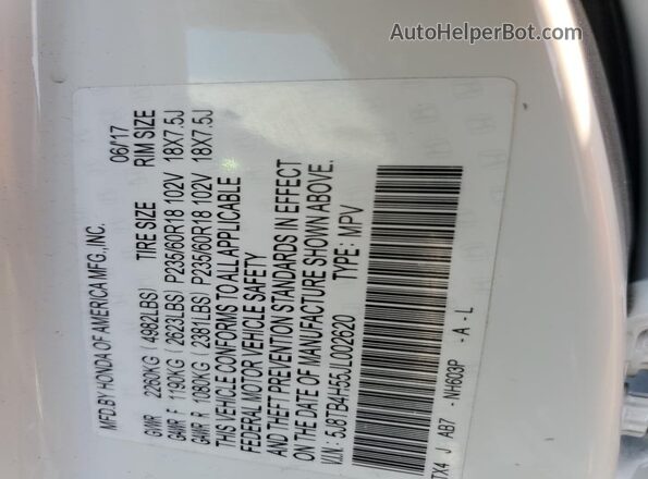 5J8TB4H55JL002620 2018 ACURA RDX Белый 