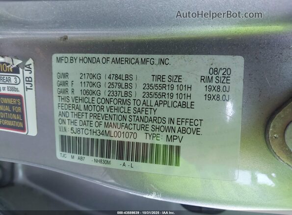 5J8TC1H34ML001070 2021 ACURA RDX Silver ძრავის განყოფილების ხედი