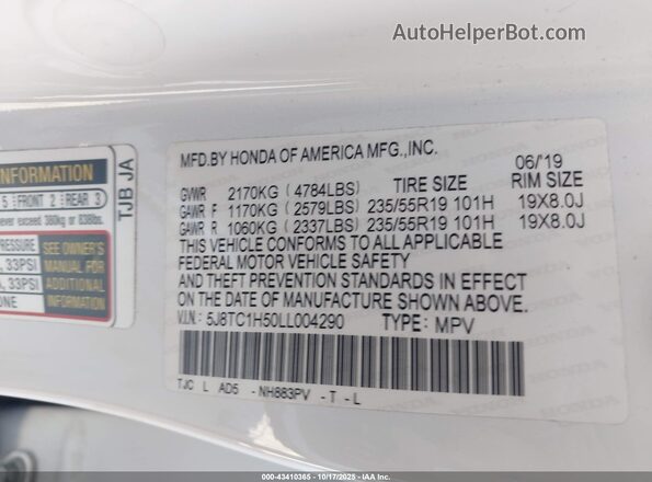 5J8TC1H50LL004290 2020 ACURA RDX White Engine compartment view