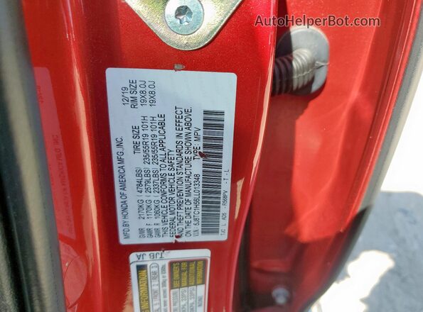 5J8TC1H56LL013348 2020 ACURA RDX Red Vista de la etiqueta del VIN